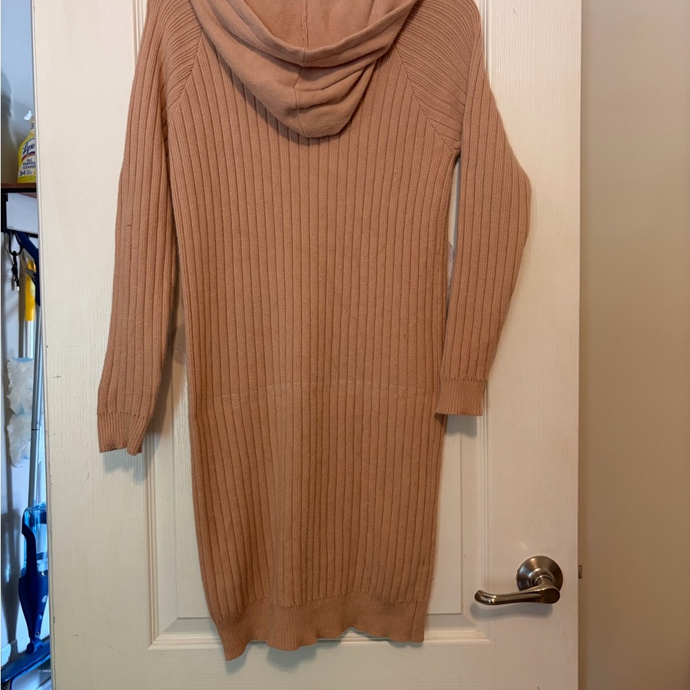 Anthropologie Saturday Sunday Hera Hooded Ribbed Sweater Dress Size S Blush/Tan - Picture 4 of 8